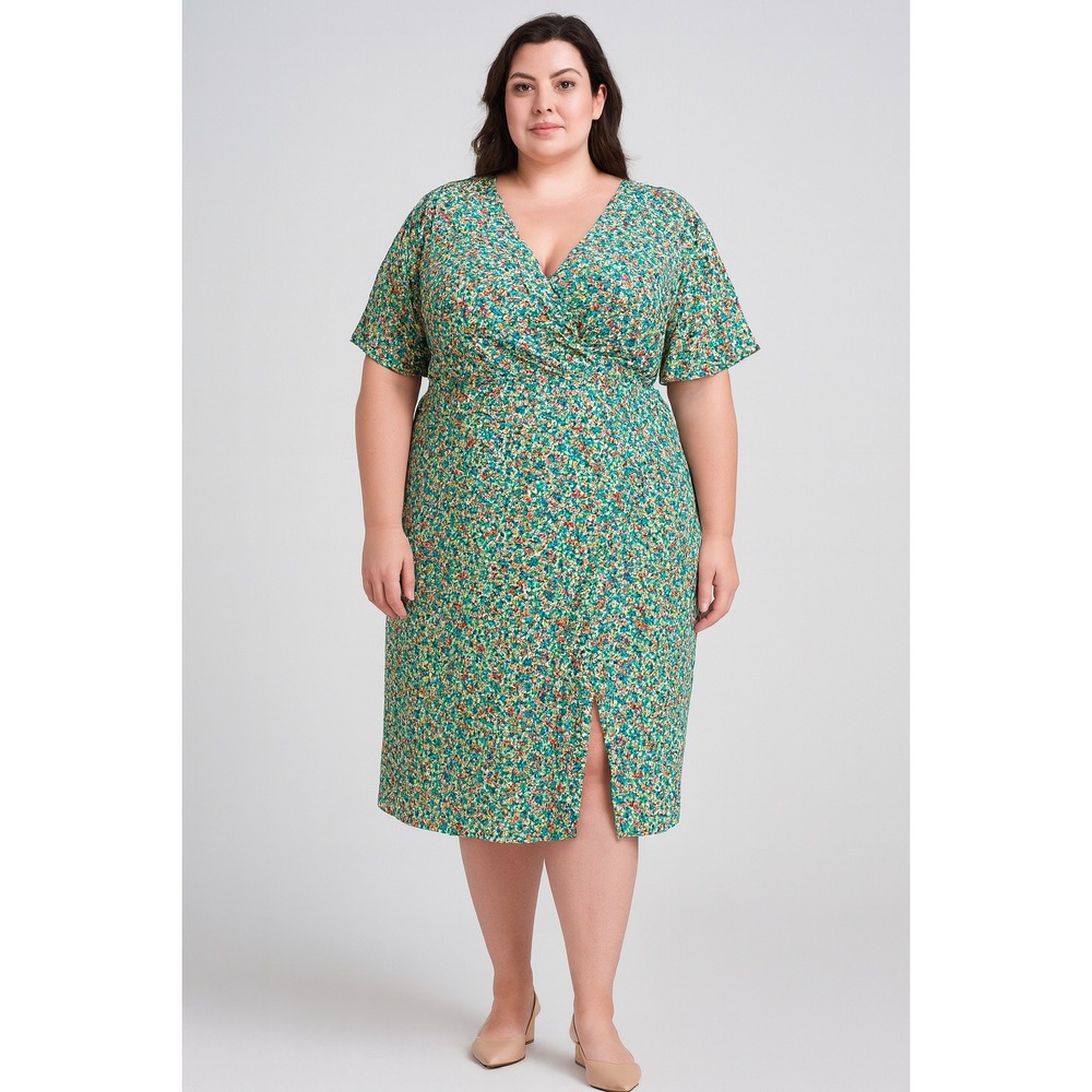 NWT Modcloth Womens Green Floral Wrap Dress 3X